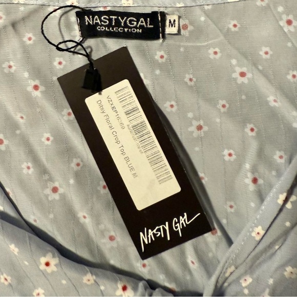 Nasty Gal Light Gray Floral Puff Sleeve Blouse - Picture 2 of 2